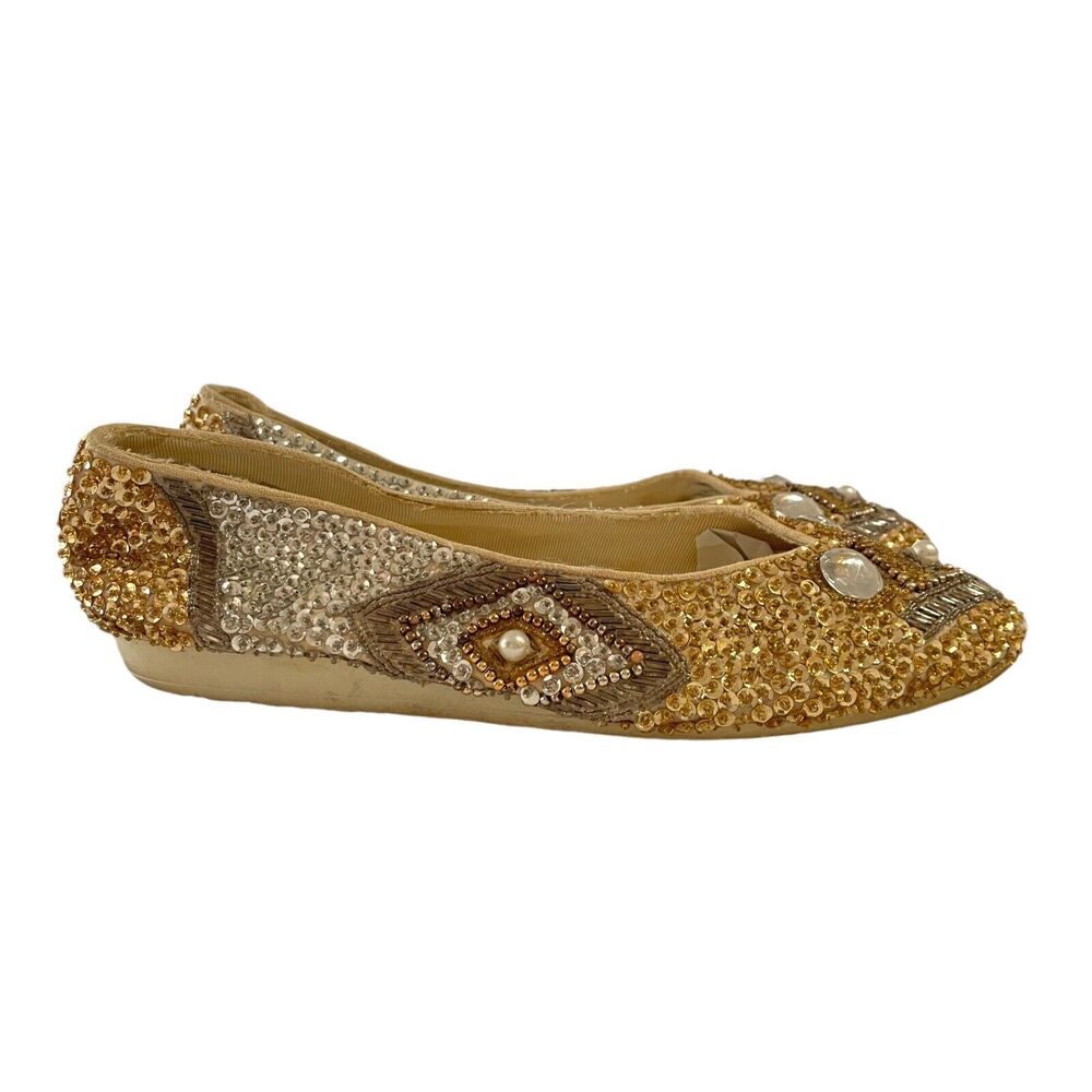 Vintage Beverly Feldman Gold And Silver Beaded And Sequin Flats Size 9
